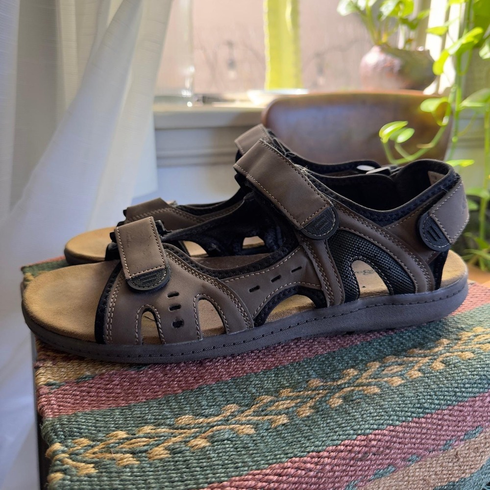 Eddie Bauer Waldport II Mens Brown Leather Adjustable Outdoor Casual Sandals